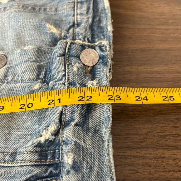 ❤️ Y2K Garage Distressed Light Blue Boyfriend Fit Denim Jacket Size S - Picture 10 of 10